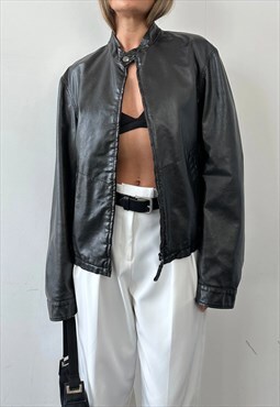 Armani Leather Jacket Vintage 90s Biker Mens Black Faux M