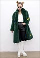 LONGLINE CHUNKY FAUX FUR COAT WITH PATCHES - GREEN