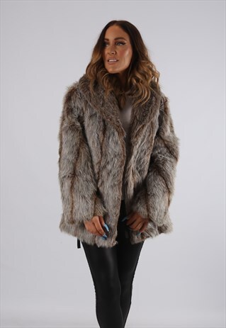 VINTAGE FAUX FUR COAT JACKET SHORT UK 12 M (J2C)