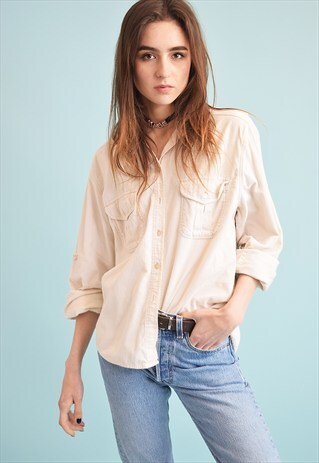 90'S RETRO NEUTRAL OVERSIZED CORDUROY SHIRT TOP
