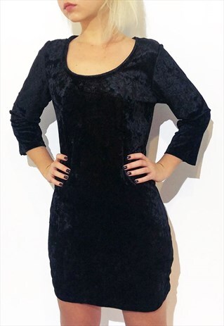 VINTAGE 90'S BLACK VELVET VELOUR MINI DRESS LACE DETAIL