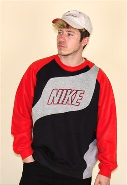 Vintage 90s Nike Patchwork Sweatshirt in Black, Red & Grey