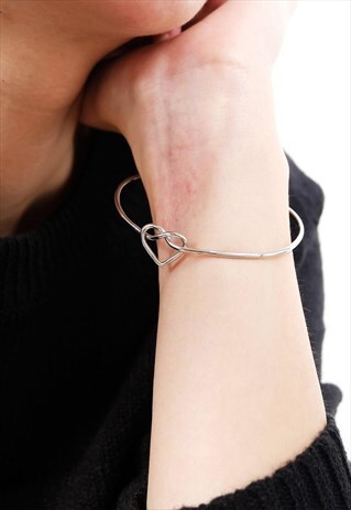 HEART BANGLE WOMEN STERLING SILVER BANGLE BRACELET