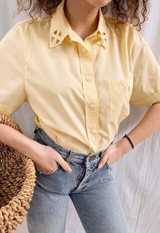 VINTAGE 80S ART DECO EMBROIDERED LE CITRON BLOUSE TOP