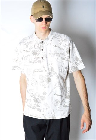 VINTAGE 90S BEIGE FLOWER POLO SHIRT