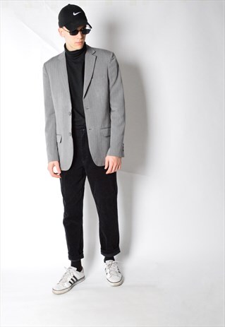 VINTAGE 90S GREY STRIPED BLAZER WITH SILK LINING