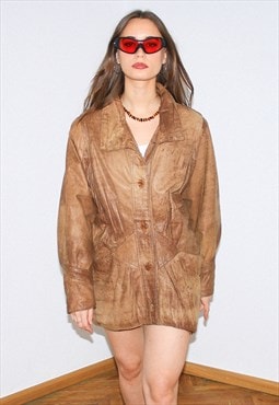 Vintage 90s oversized leather jacket in brown