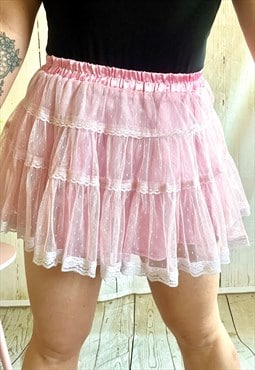 Vintage Pink Pastel Net Tulle 80's Mini Skirt