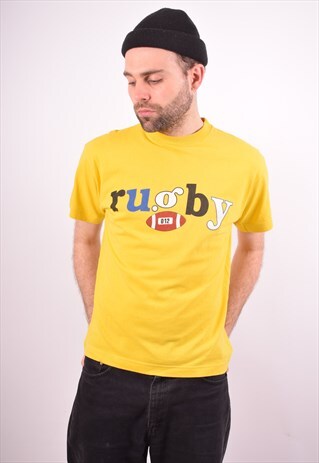 BENETTON MENS VINTAGE T-SHIRT TOP MEDIUM YELLOW 90S