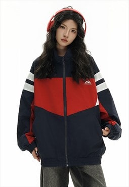 Retro track jacket colour block windbreaker sports bomber