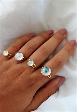 Iridescent Small Bubble Ring - Gold Band