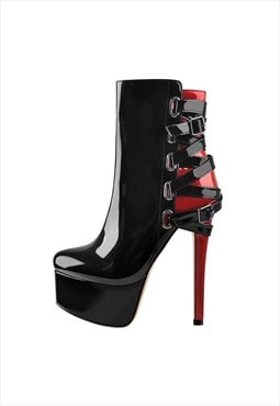 Black Strap Pointed Toe Stilettos Ankle Boots