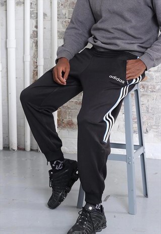 VINTAGE ADIDAS TAPE LOGO TRACK BOTTOMS BLACK