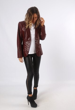 LEATHER FITTED JACKET 80'S UK 10 (F4J)