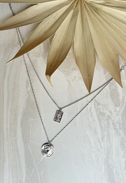 Silver Coin Disc Dainty Layered Pendant Necklace