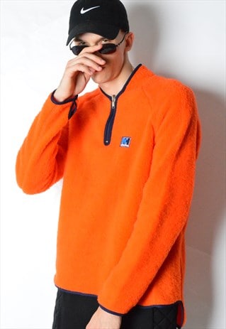 VINTAGE 90S ORANGE HELLY HANSEN FLEECE 1/4 ZIPPER PULLOVER