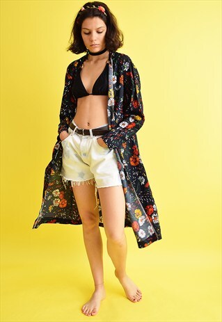 70'S STYLE RETRO OPEN FRONT MAXI CUSTOMIZED KIMONO JACKET