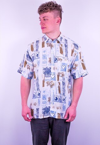 VINTAGE CRAZY PRINT PATTERNED SHORT SLEEVE SHIRT