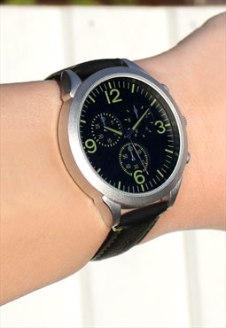 Black & Green Classic Silver Watch