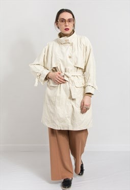Vintage corduroy trench coat in cream belted women