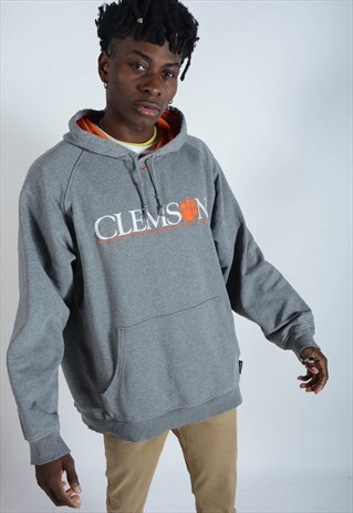VINTAGE NIKE HOODIE WITH EMBROIDERED DESIGN IN GREY