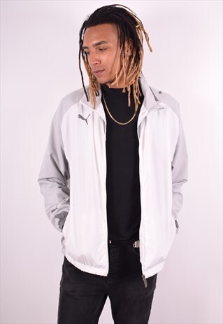PUMA MENS VINTAGE TRACKSUIT TOP JACKET LARGE WHITE 90S