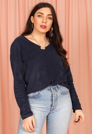 VINTAGE 90S V-NECK FLEECE IN NAVY