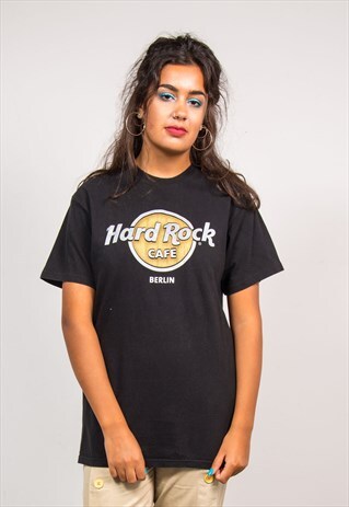 VINTAGE 90'S BLACK HARD ROCK CAFE BERLIN GLITTER T-SHIRT