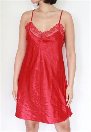 SATIN RED LACE LINGERIE SLIP
