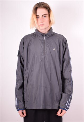 ADIDAS MENS VINTAGE PULLOVER JACKET LARGE GREY 90S