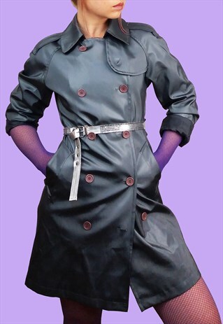 VINTAGE Y2K SHINY TRENCH-COAT IN LIQUID GREY