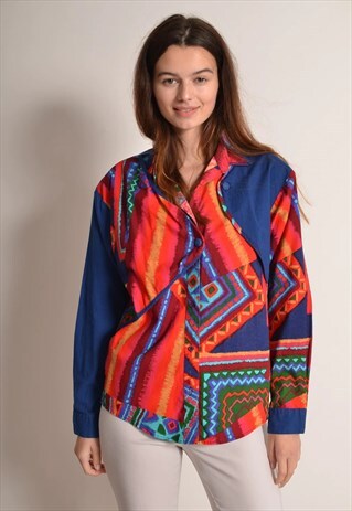 VINTAGE 80S CRAZY PATTERN GEOMETRIC SHIRT IN RED