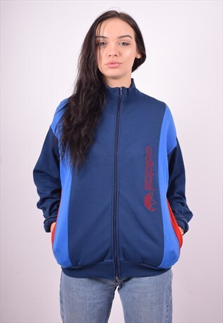 ADIDAS WOMENS VINTAGE TRACKSUIT TOP JACKET LARGE BLUE 90'S