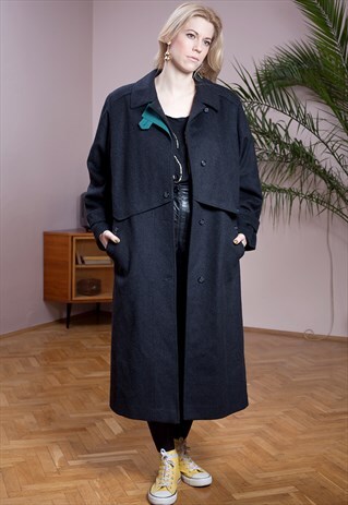 VINTAGE, BLACK, WOOL LONG COAT