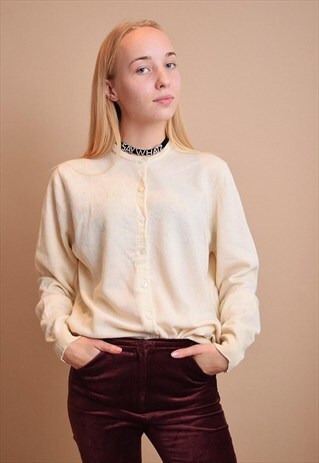 CUTE VINTAGE 80'S MINIMALIST NEUTRAL WOOLEN CARDIGAN TOP