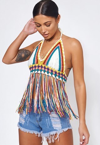 KALI MULTICOLOURED TASSEL CROCHET CROP TOP