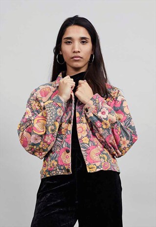 90'S VINTAGE MULTI COLOURED FLORAL CORDUROY JACKET