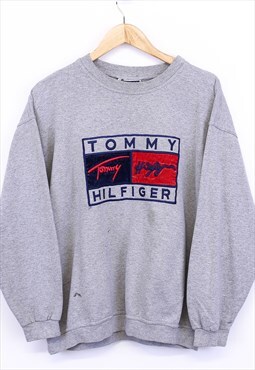 Vintage Tommy Hilfiger Sweatshirt Grey Pullover With Logo