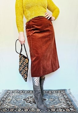 90s brown corduroy A-line minimalist midi skirt