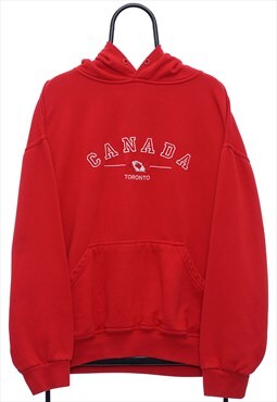 Vintage Canada Spellout Red Hoodie Mens