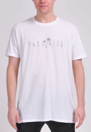 WHITE TROPICAL PARADISE GRAPHIC T-SHIRT