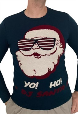 Vintage Christmas blue sweatshirt Santa winter holidays 