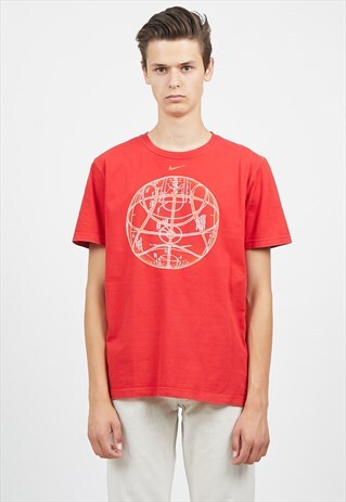 90S VINTAGE RED NIKE LOGO CREW NECK T-SHIRT