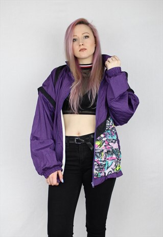VINTAGE 80S SHELL SUIT JACKET WINDBREAKER IN PURPLE