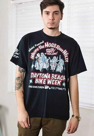 VINTAGE DAYTONA BIKER WEEK T-SHIRT LOGO 90S L 8.7