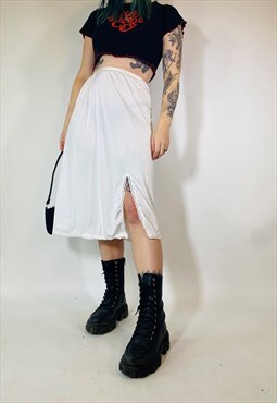 Vintage 90s 00s Y2K Satin Lace White Midi Grunge Sheer Skirt