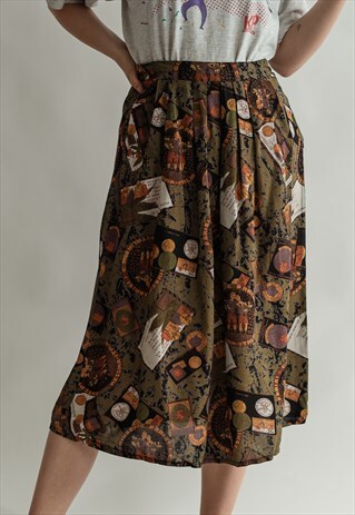 VINTAGE 70S PATTERNED PLEATED BOHO SKIRT