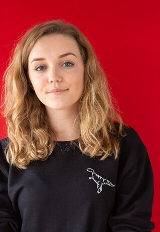 UNISEX SWEATSHIRT IN BLACK WITH DINOSAUR EMBROIDERY