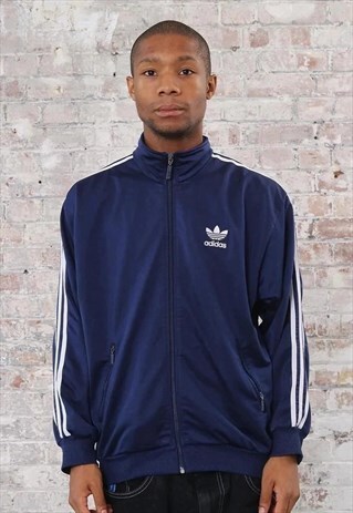 VINTAGE ADIDAS LOGO 3 STRIPE TRACK JACKET NAVY BLUE