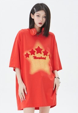 Graffiti t-shirt star glitter tee grunge raver top in red